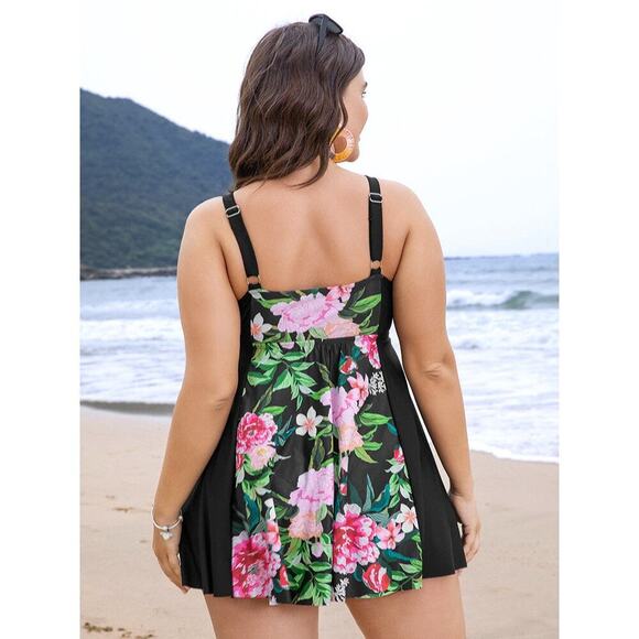 Plus Size 28 5x BloomChic Floral Patchwork Ruffle CUTE Swim Dress Swimsuit - Picture 3 of 10